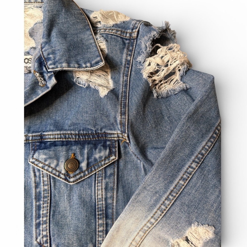 EUC Grunge Distressed ASOS Blue Women's Denim Jacket Size 6 - Picture 3 of 11